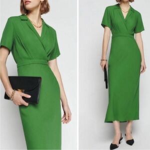 Reformation Kelly Green Wrap-Style Midi Dress